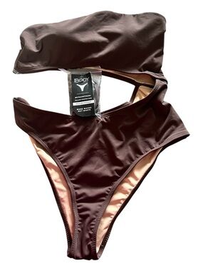 Body Cut Out Brown Removable Straps One-Piece Swim Suit S/P
